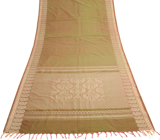 Sushila Vintage Green Dual Tone Saree Pure Cotton Silk Hand Woven Sari Fabric