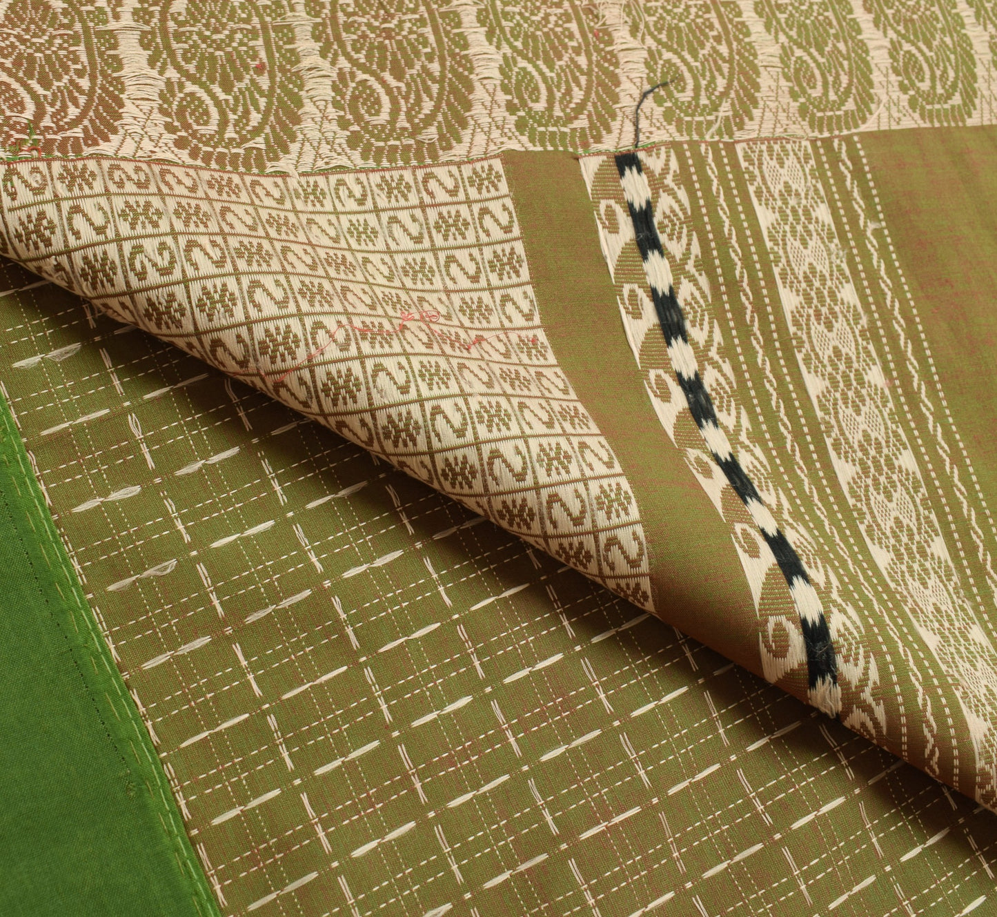 Sushila Vintage Green Dual Tone Saree Pure Cotton Silk Hand Woven Sari Fabric