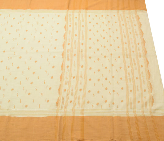 Sushila Vintage Cream Saree 100% Pure Cotton Bengal Tant Woven Soft Sari Fabric