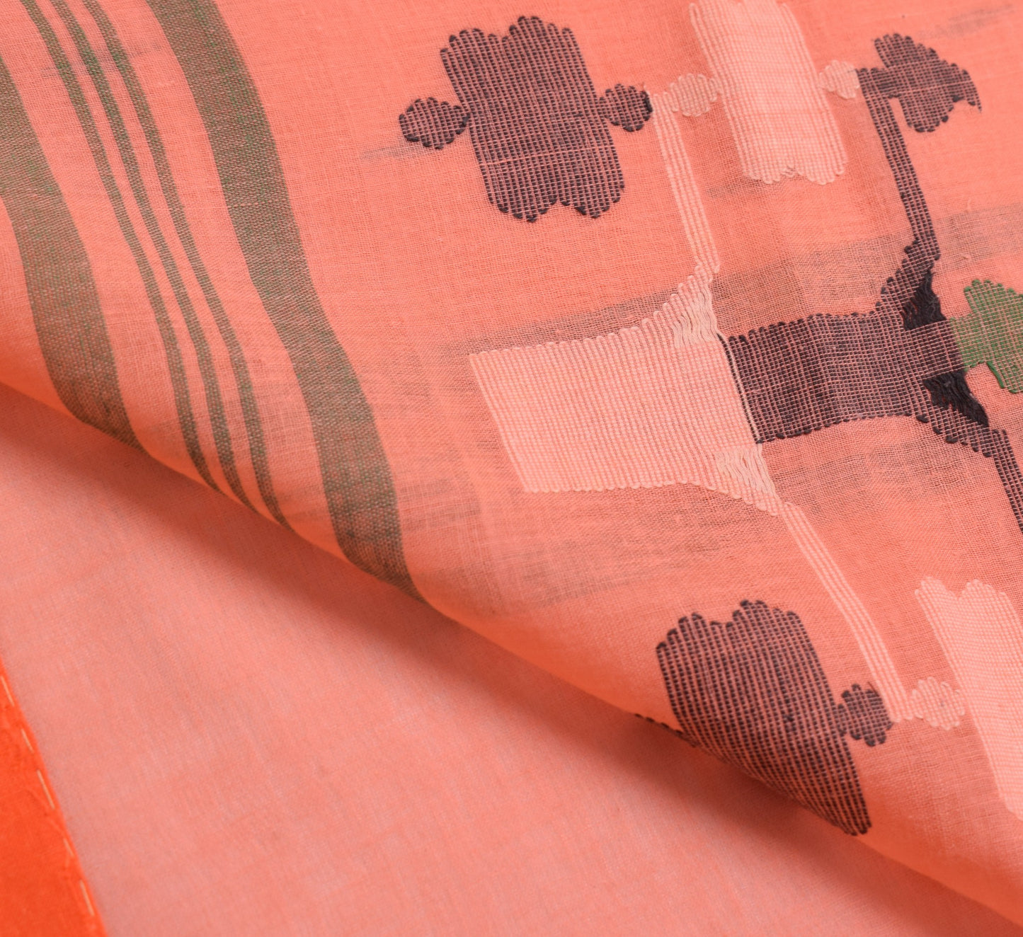 Sushila Vintage Salmon Bengal Saree 100% Pure Cotton Tant Woven Soft Sari Fabric
