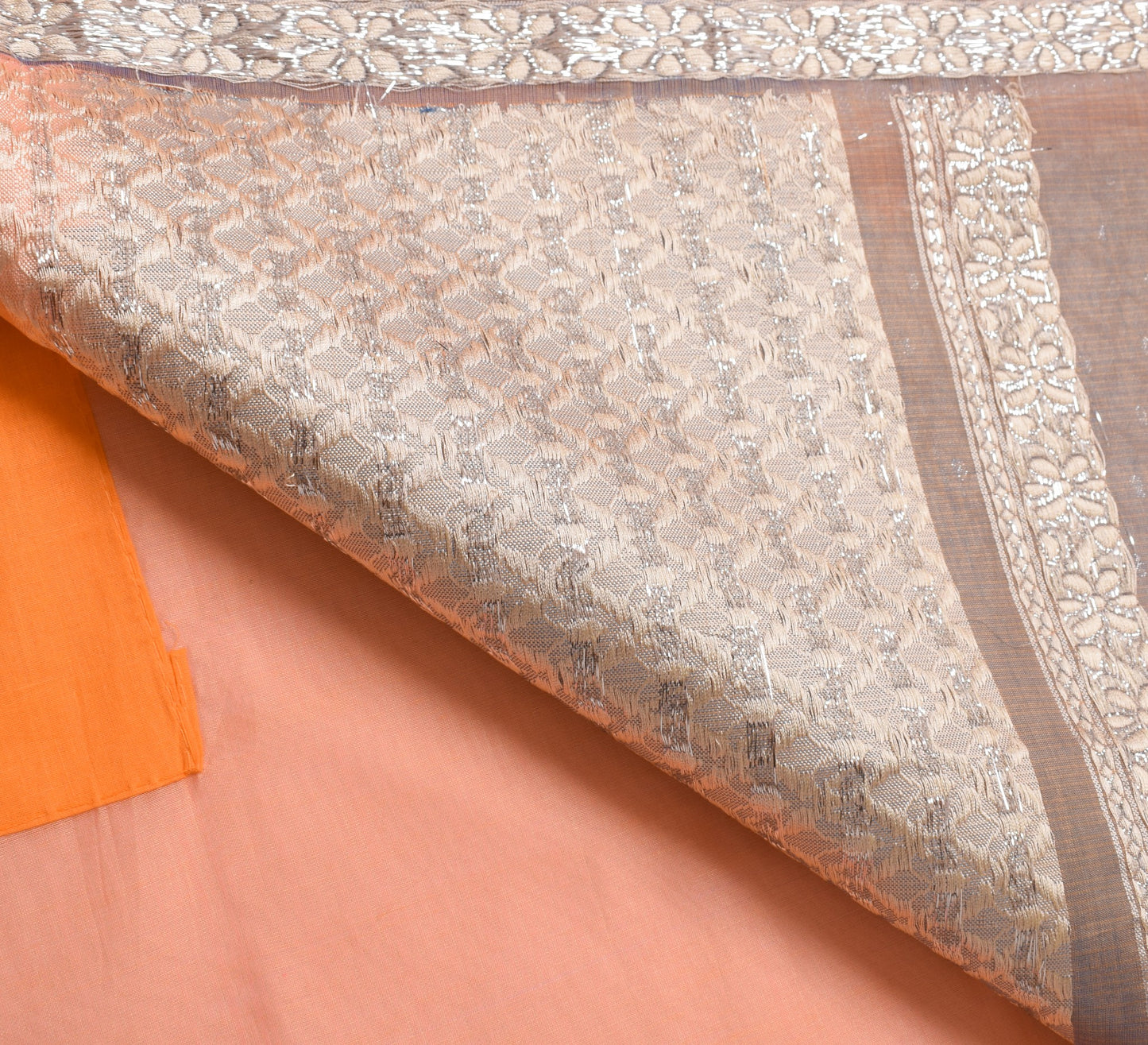 Sushila Vintage Orange Saree 100% Pure Cotton Silk Zari Woven Indian Sari Fabric