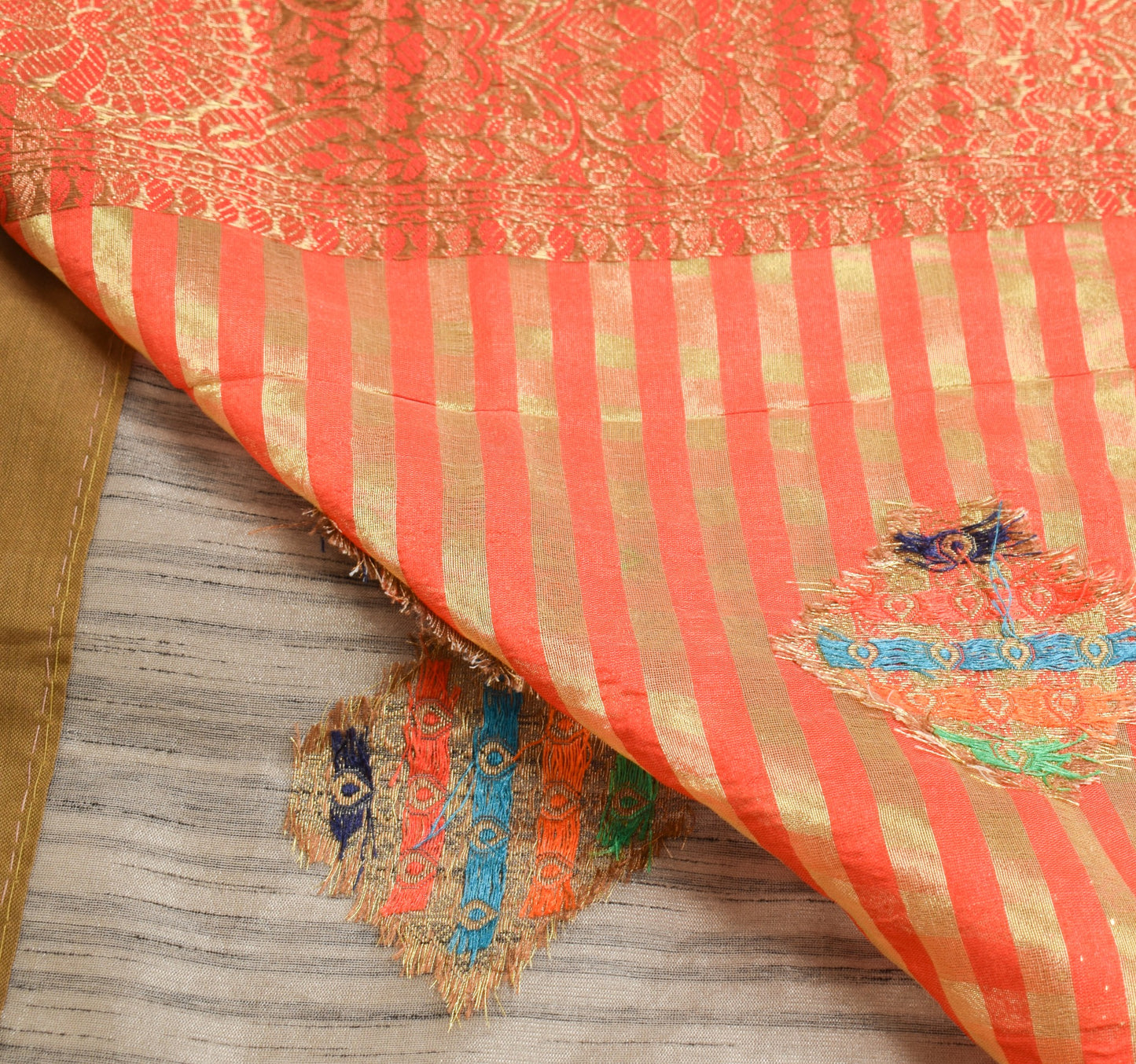 Sushila Vintage Gray Art Silk Saree Zari Woven With Stone Work Sari Craft Fabric