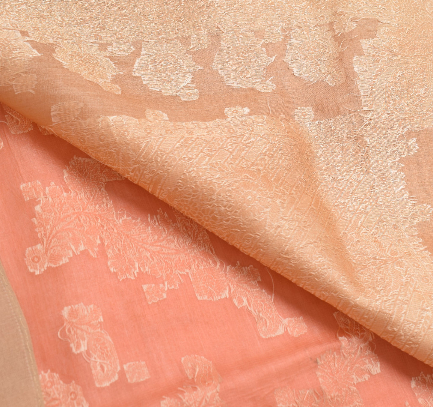 Sushila Vintage Dark Peach Saree Pure Tussar Silk Resahm Woven Sari Craft Fabric