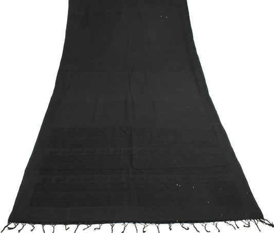 Sushila Vintage 100% Pure Cotton Saree Woven Black Peacock Sari Craft 5YD Fabric