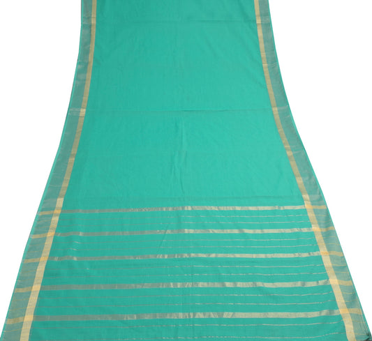 Sushila Vintage Aqua Green Plain Saree with Zari Border Pure Cotton Sari Fabric