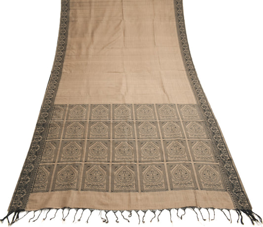 Sushila Vintage Brown Baluchari Saree Pure Cotton Hand Woven HEAVY Sari Fabric