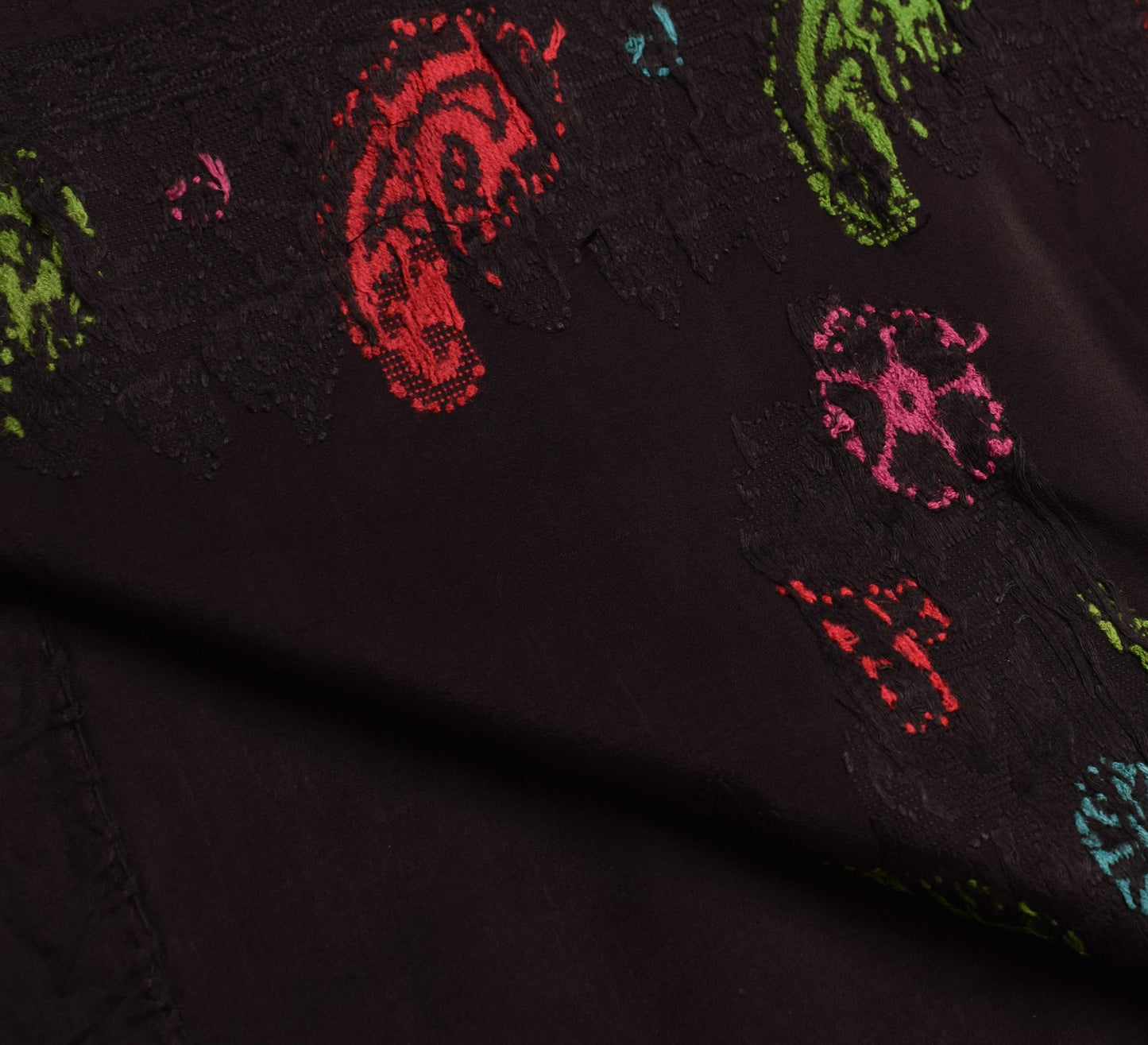 Sushila Vintage Black Hand Woven Saree 100% Pure Silk Paisley Soft Sari Fabric