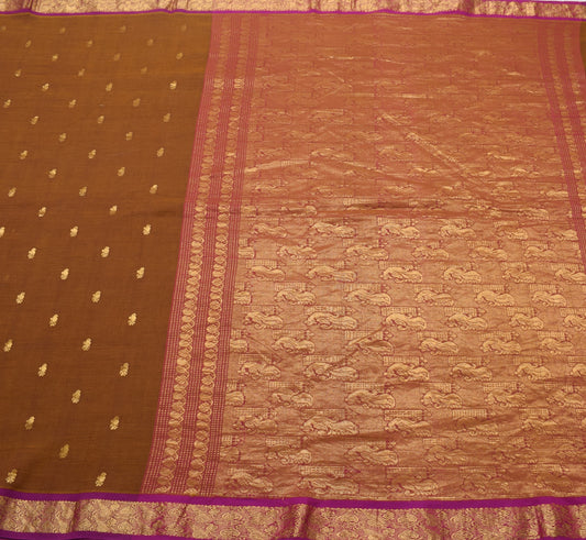 Sushila Vintage Zari Woven Kanjivaram Saree Pure Cotton Dual Toned Sari Fabric