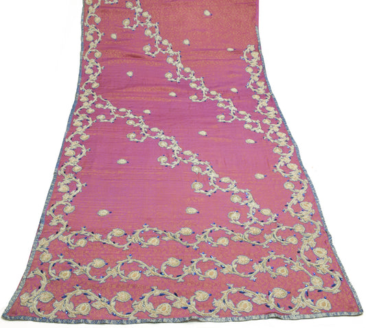 Sushila Vintage Mauve HEAVY Saree Pure Silk Brocade Applique Work Sari Fabric