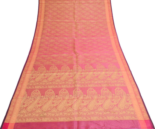 Sushila Vintage Dark Pink Saree 100% Pure Organza Silk Resham Woven Sari Fabric