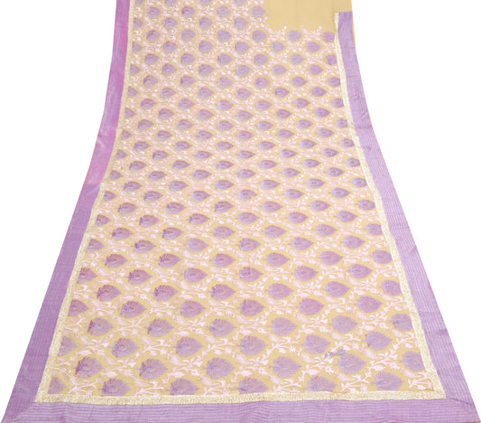 Sushila Vintage Beige Georgette HEAVY Saree Floral Embroidered Bollywood Sari