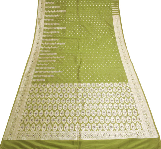 Sushila Vintage Banarasi/Broacde Saree Pure Cotton Silk Green HEAVY Sari Fabric