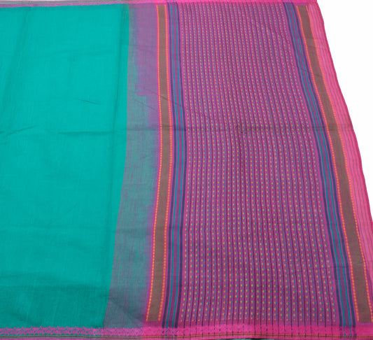 Sushila Vintage Turquoise Green Saree 100% Pure Cotton Woven Indian Sari Fabric