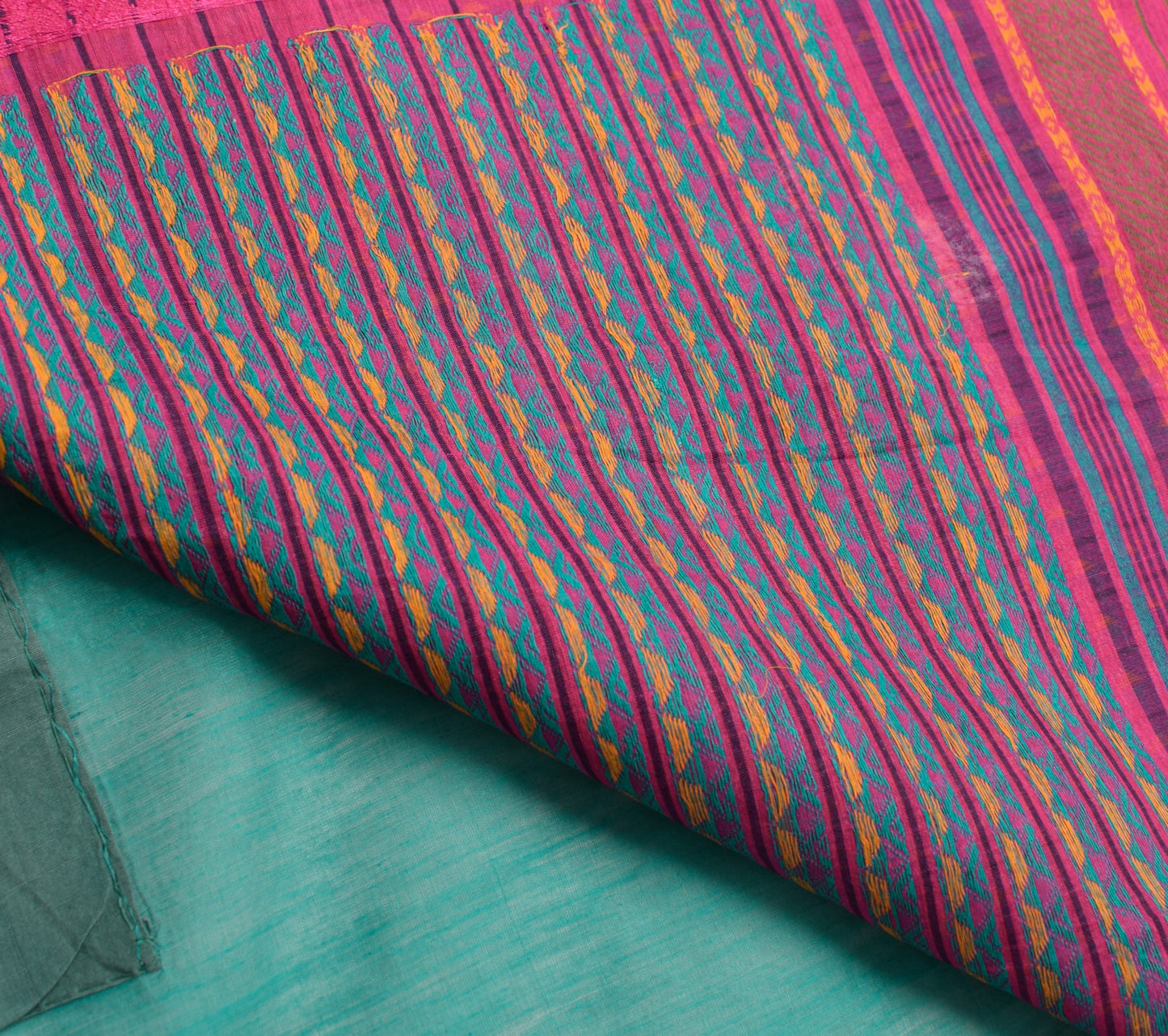 Sushila Vintage Turquoise Green Saree 100% Pure Cotton Woven Indian Sari Fabric
