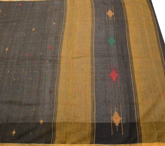 Sushila Vintage Chettinad/Kandangi Black Saree 100%Pure Cotton Woven Sari Fabric