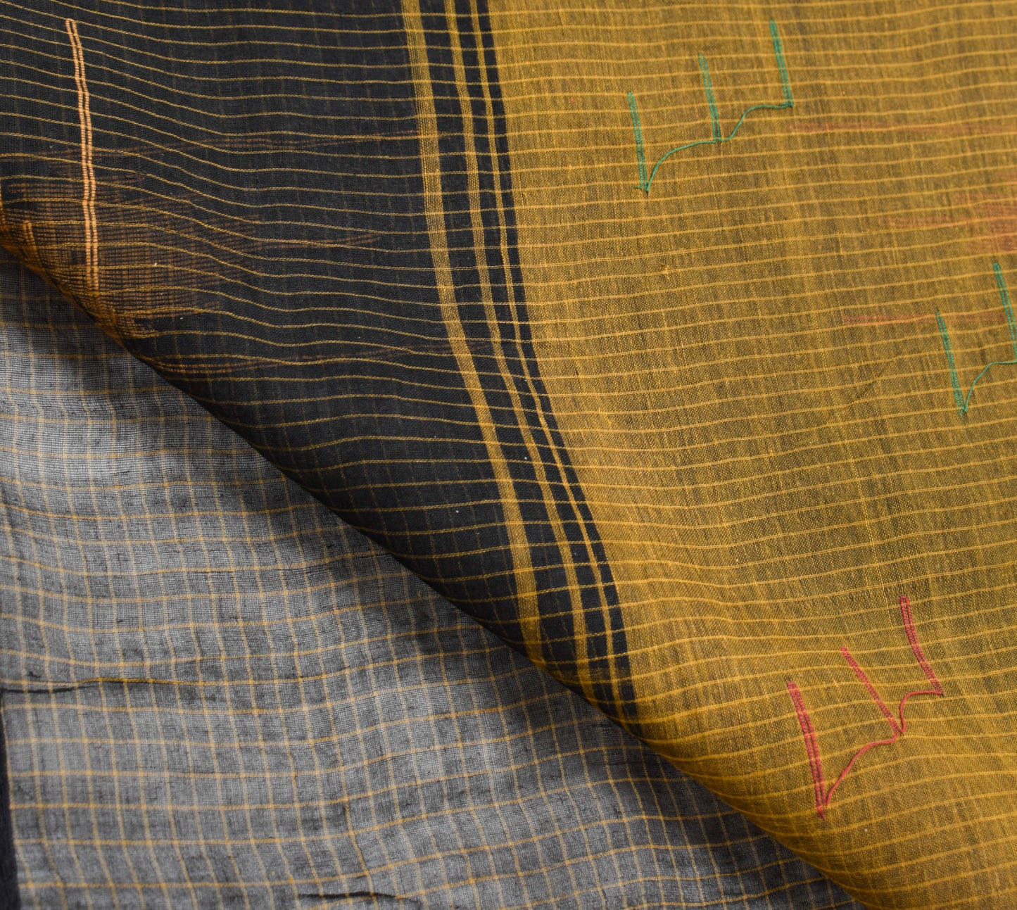 Sushila Vintage Chettinad/Kandangi Black Saree 100%Pure Cotton Woven Sari Fabric