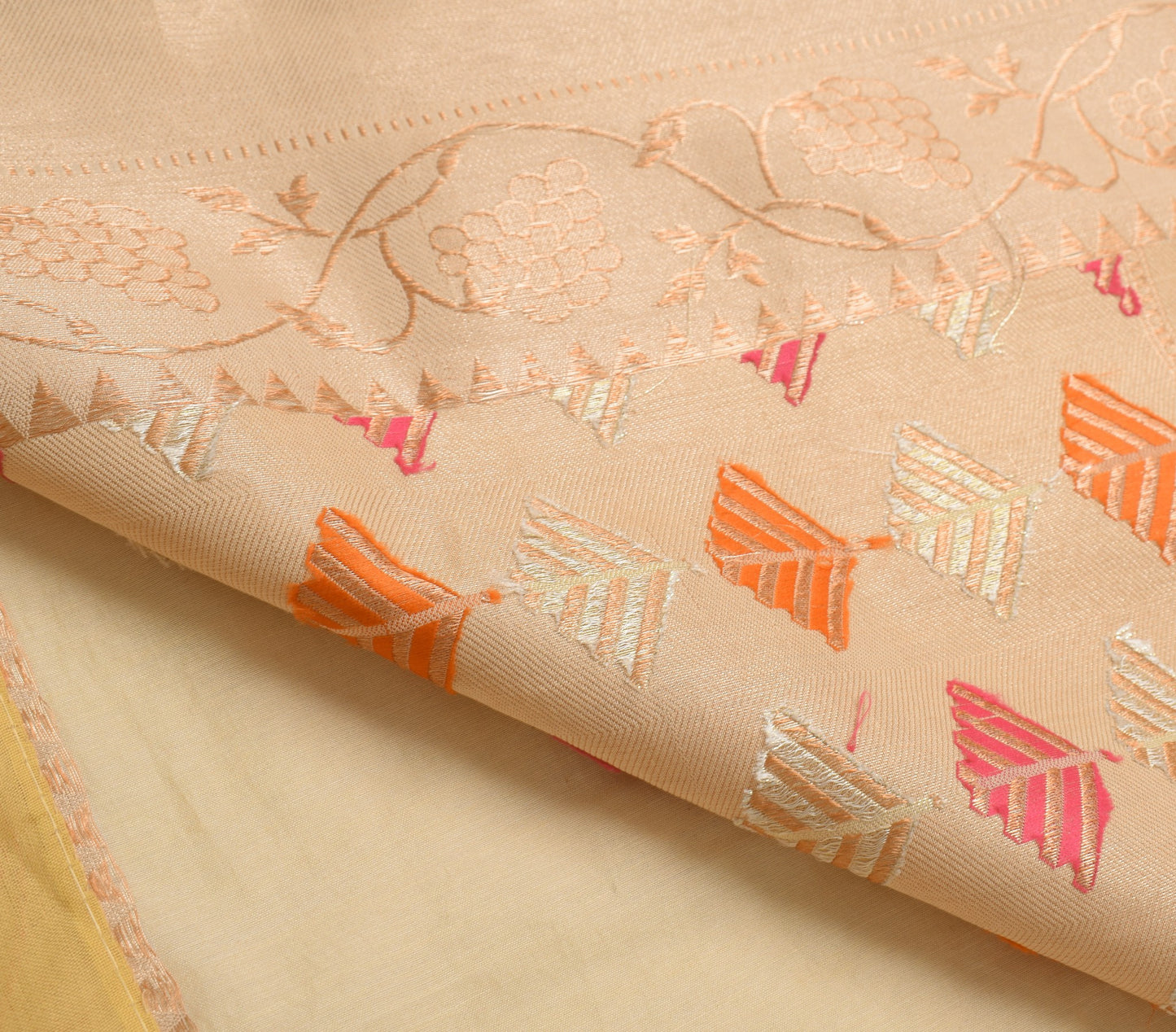 Sushila Vintage Cream Saree with Woven Border Pallu Pure Cotton 5 YD Sari Fabric