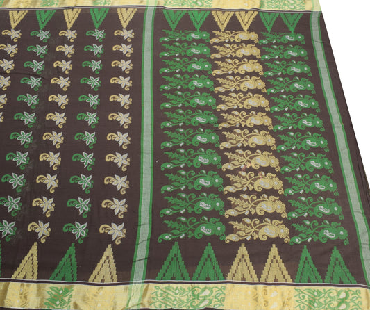 Sushila Vintage Brown Scrap Saree Pure Cotton Hand Woven Remnant Sari Fabric