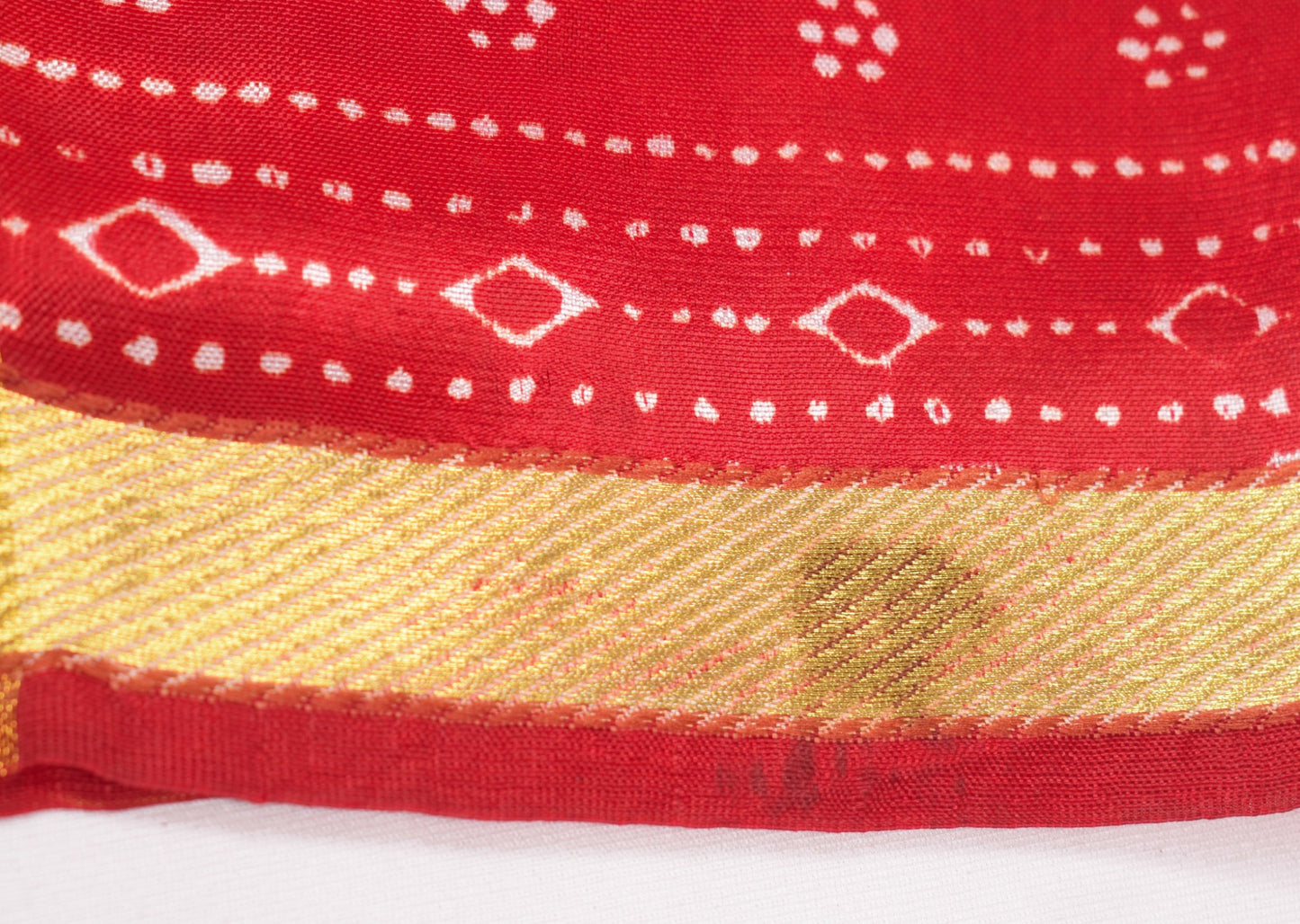 Sushila Vintage Red Bandhani Saree Pure Silk Zari Woven Sari with Blouse Fabric