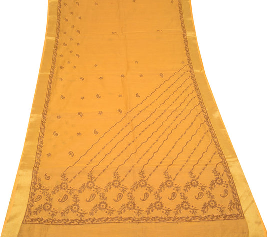 Sushila Vintage Lucknowi Chikankari Saree Pure Cotton Embroidery 6YD Sari Fabric