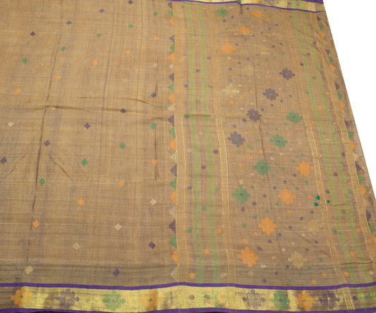 Sushila Vintage Hand Embroidered Saree Purple Dual Tone Pure Cotton Silk Sari