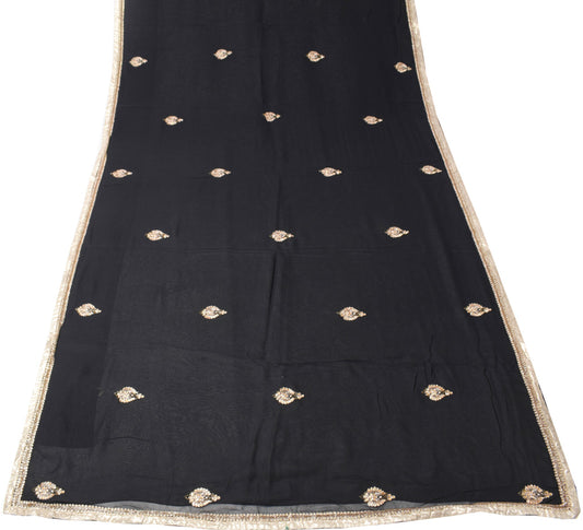Sushila Vintage Black Sari Golden Embroidered Border Pure Georgette Saree Fabric