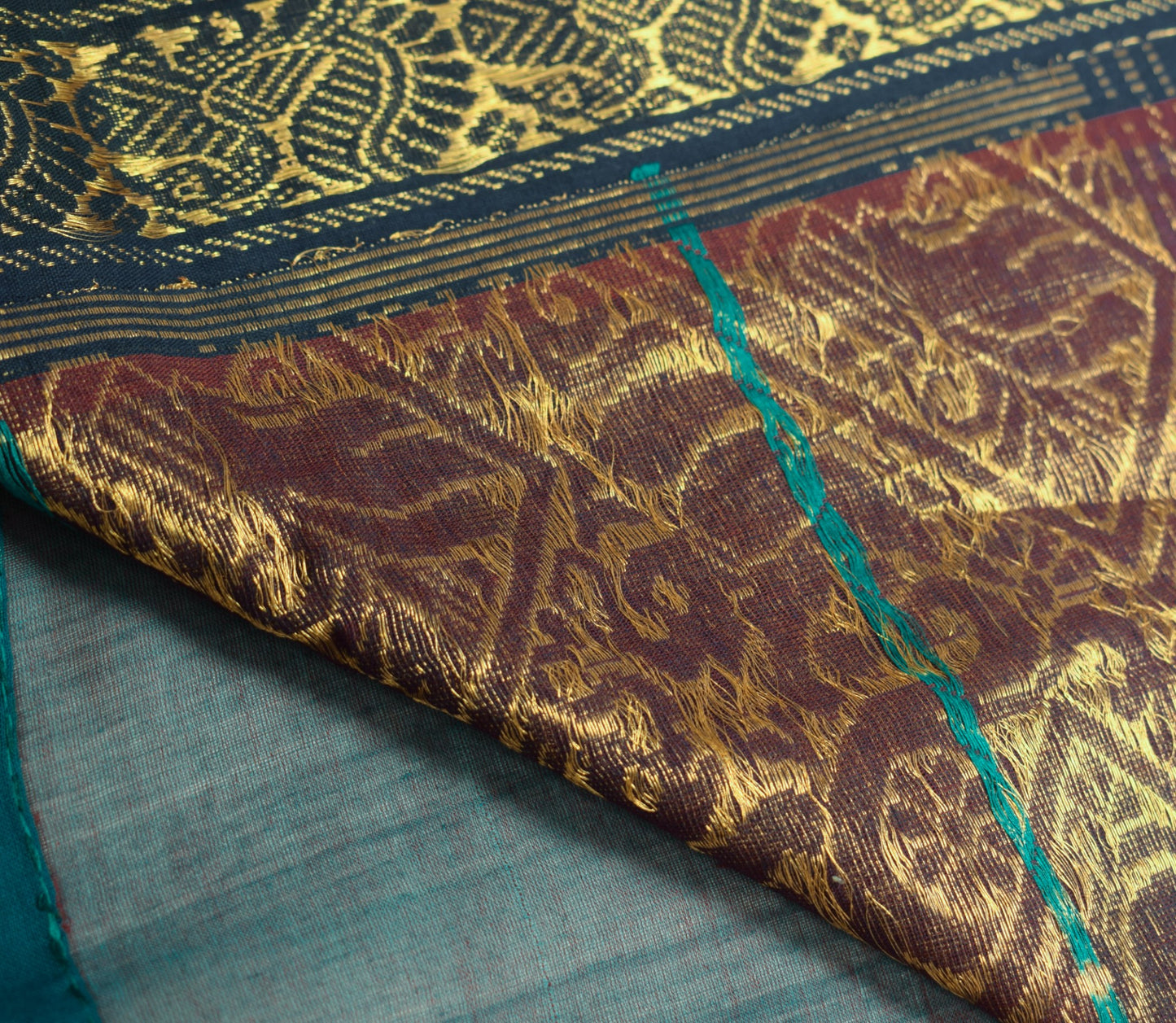 Sushila Vintage Blue Saree Narayanpet Hand Woven Peacock Border Pure Cotton Sari