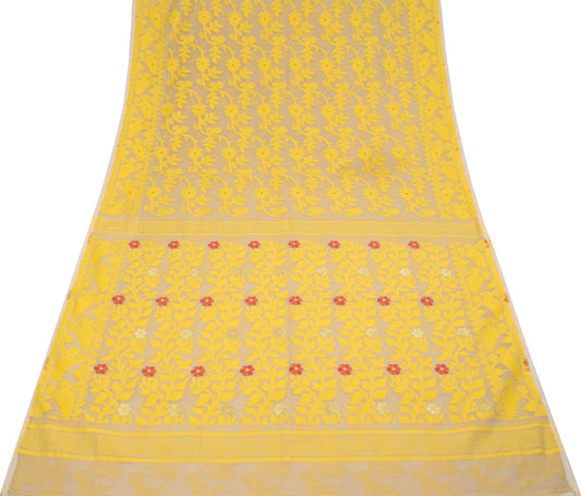 Sushila Vintage Brown Heavy Saree Art Silk Handwoven Dhakai Jamdani Floral Sari