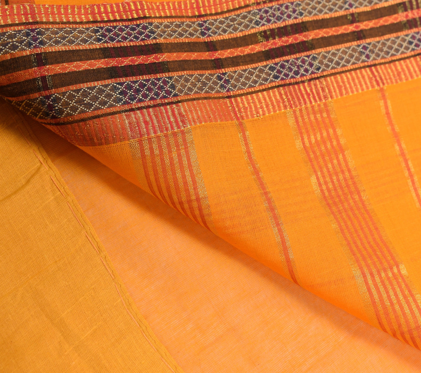 Sushila Vintage Pure Cotton Saree with Woven Border Pallu Orange Sari Fabric