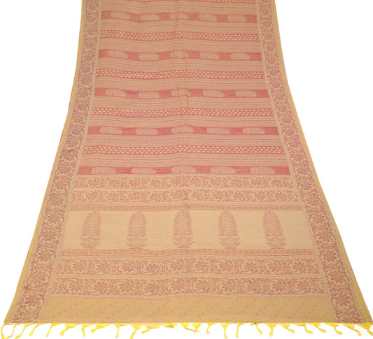 Sushila Vintage Yellow Magenta Saree Pure Cotton All Over Woven 5Yds Sari Fabric