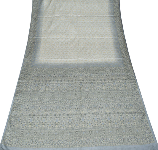 Sushila Vintage Gray Woven Saree 100% Pure Tussar Silk Indian Sari Craft Fabric