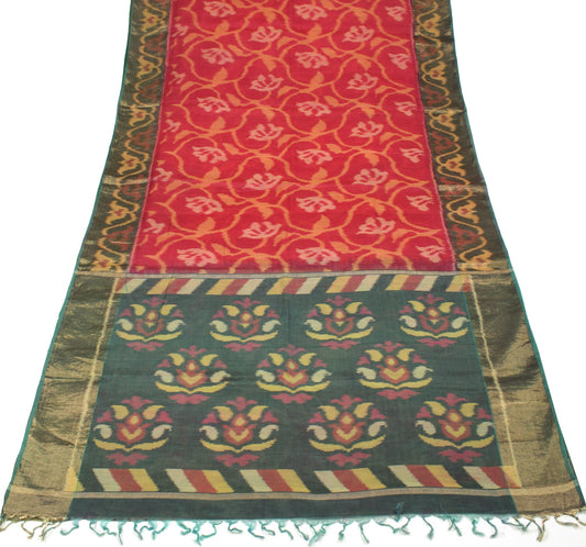 Sushila Vintage Magenta Saree Pure Cotton Silk Hand Woven Pochampally Ikat Sari