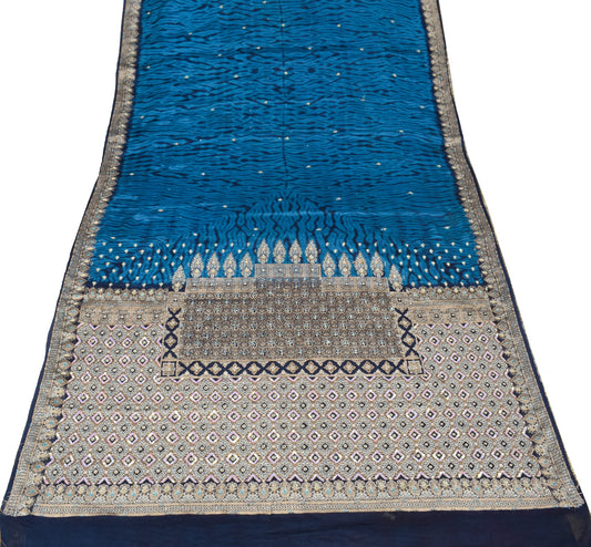 Sushila Vintage Blue Woven Saree Pure Georgette Hand Beaded Floral Sari Fabric