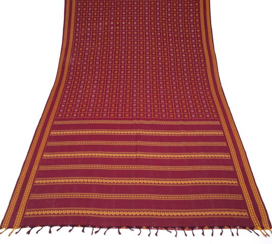 Sushila Vintage Kanchi Cotton Saree Maroon Thread Hand Woven Checks & butta Sari