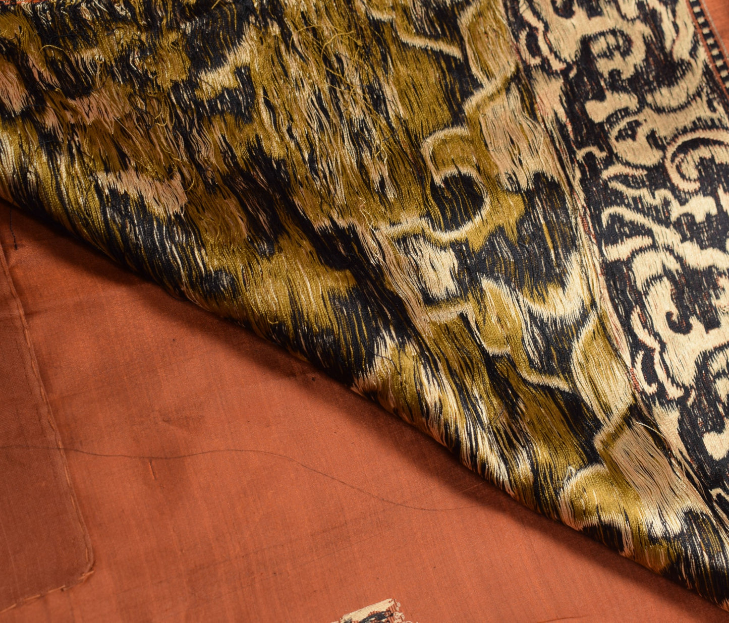 Sushila Vintage Rust Hand Woven Saree Pure Silk Resham Motifs Sari 6 Yard Fabric