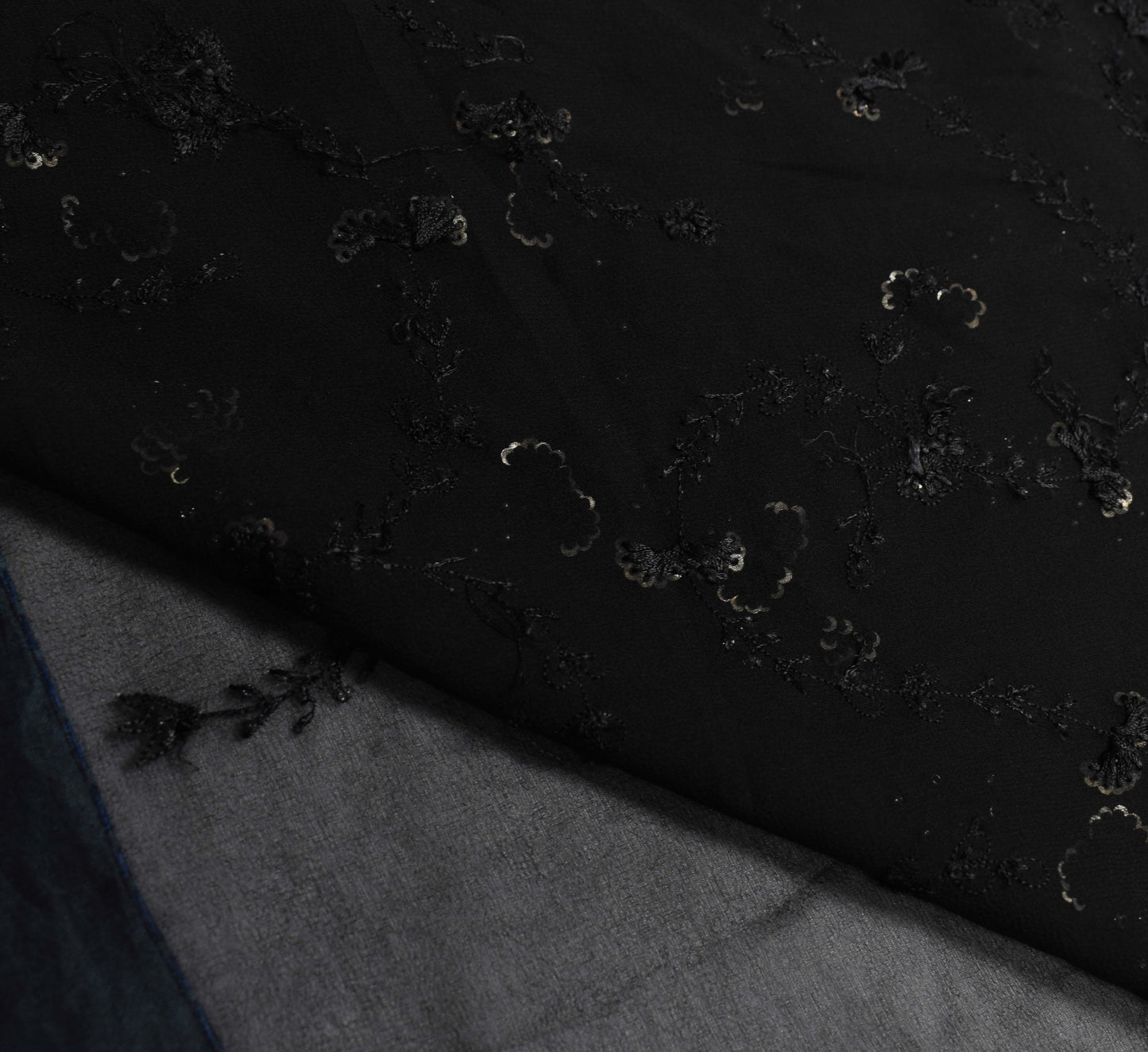Sushila Vintage Black Bollywood Saree Pure Georgette Hand Embellish Sari Fabric