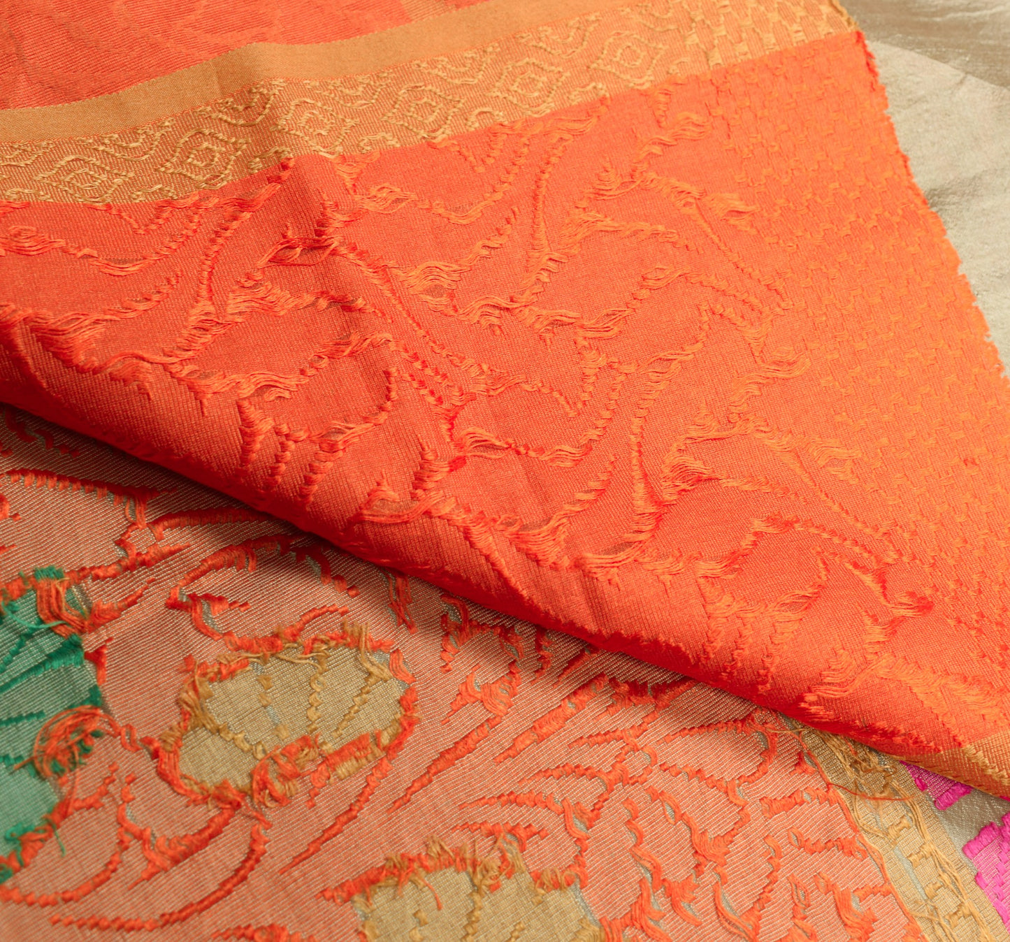 Sushila Vintage Light Brown Saree Floral Woven 100% Pure Silk Indian Sari Fabric
