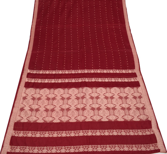 Sushila Vintage Maroon Woven Sari 100% Pure Silk Handloom 6Yard Soft Sari Fabric