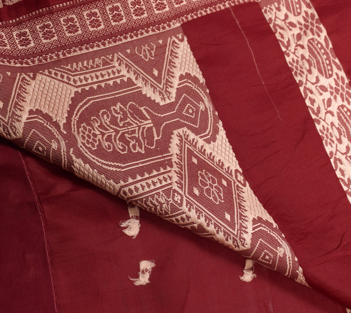 Sushila Vintage Maroon Woven Sari 100% Pure Silk Handloom 6Yard Soft Sari Fabric
