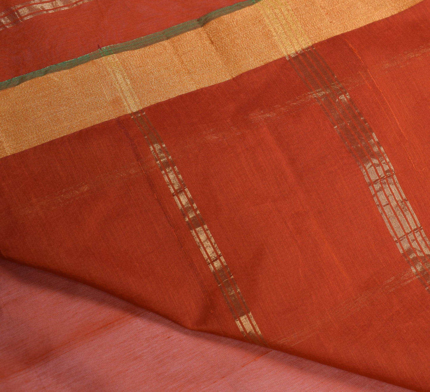 Sushila Vintage Pure Cotton Silk Saree with Broad Zari Border Brown 6 yard Sari