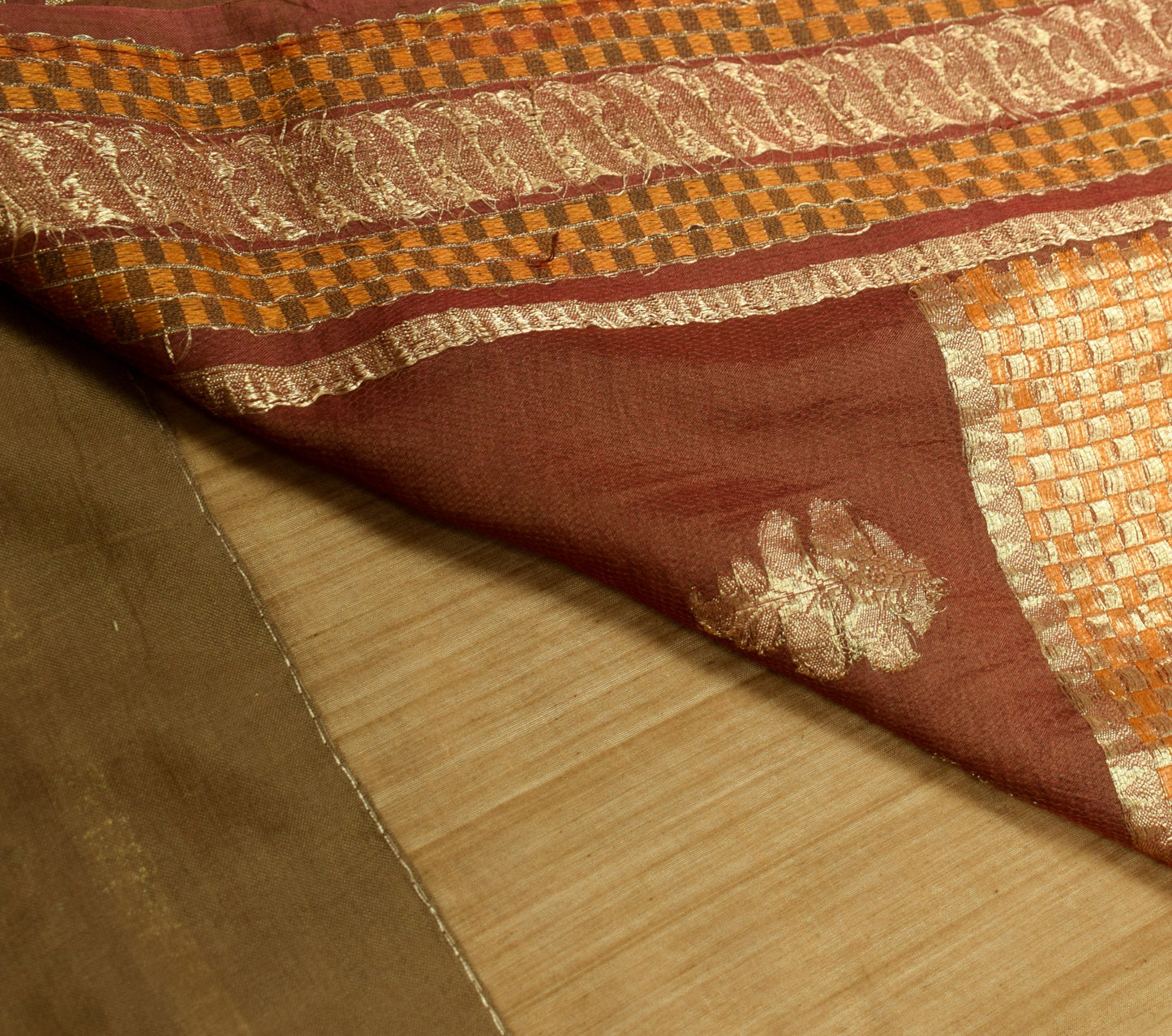 Sushila Vintage Brown Saree 100% Pure Silk Zari Brocade Woven Floral Sari Fabric