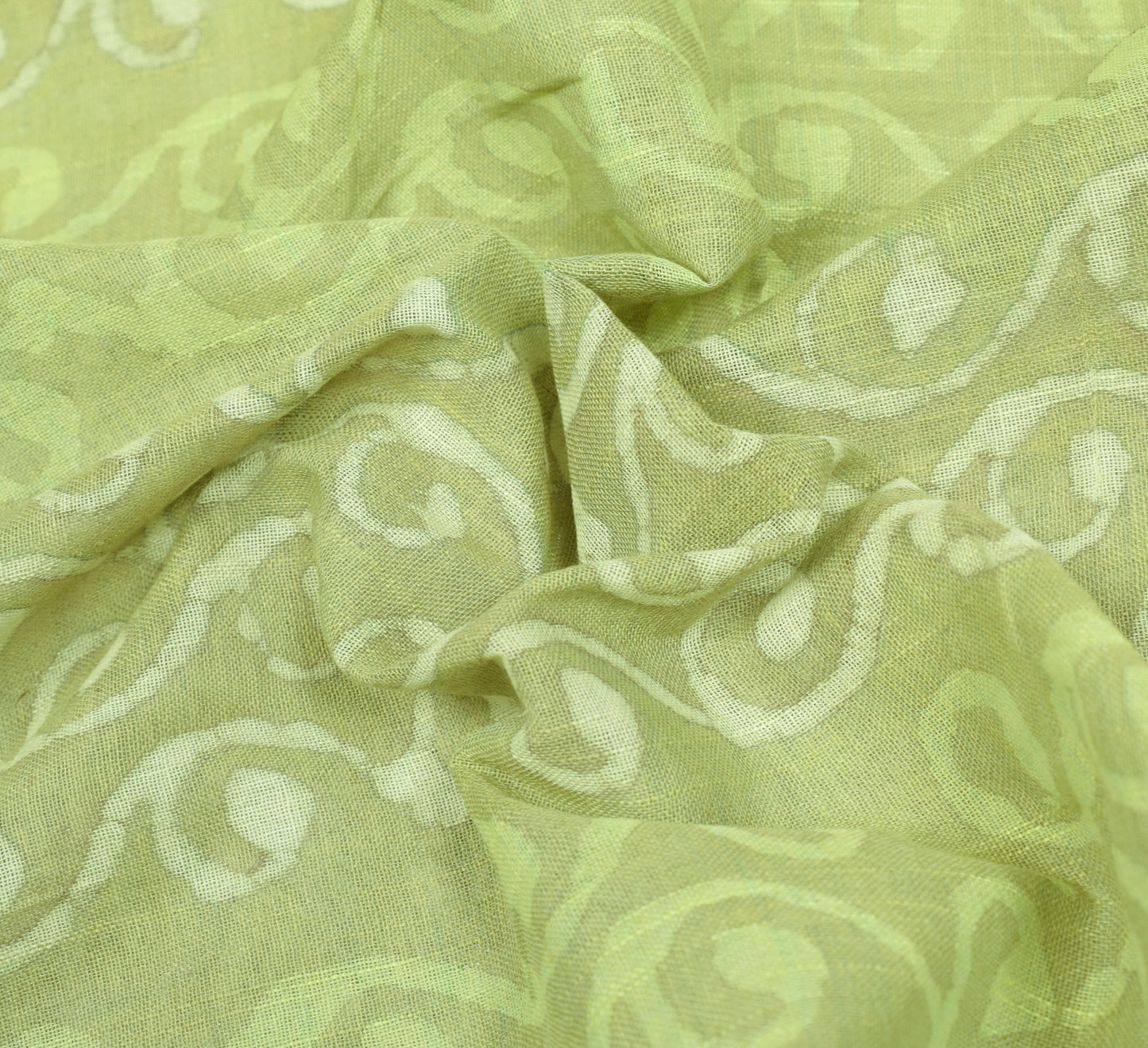 Sushila Vintage Pure Linen Premium Saree Green Batik Printed Sari Woven Fabric