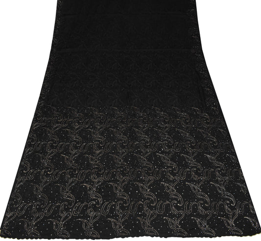 Sushila Vintage HEAVY Black Saree Pure Silk Self Woven & Embroidered Sari Fabric