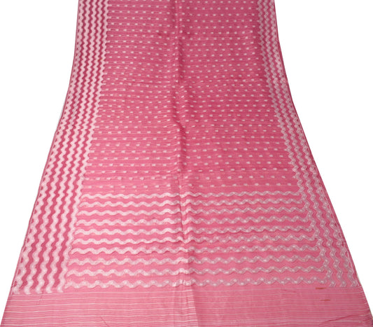 Sushila Vintage Pure Organza Silk Saree Pink All Over Woven Laheriya Sari Fabric