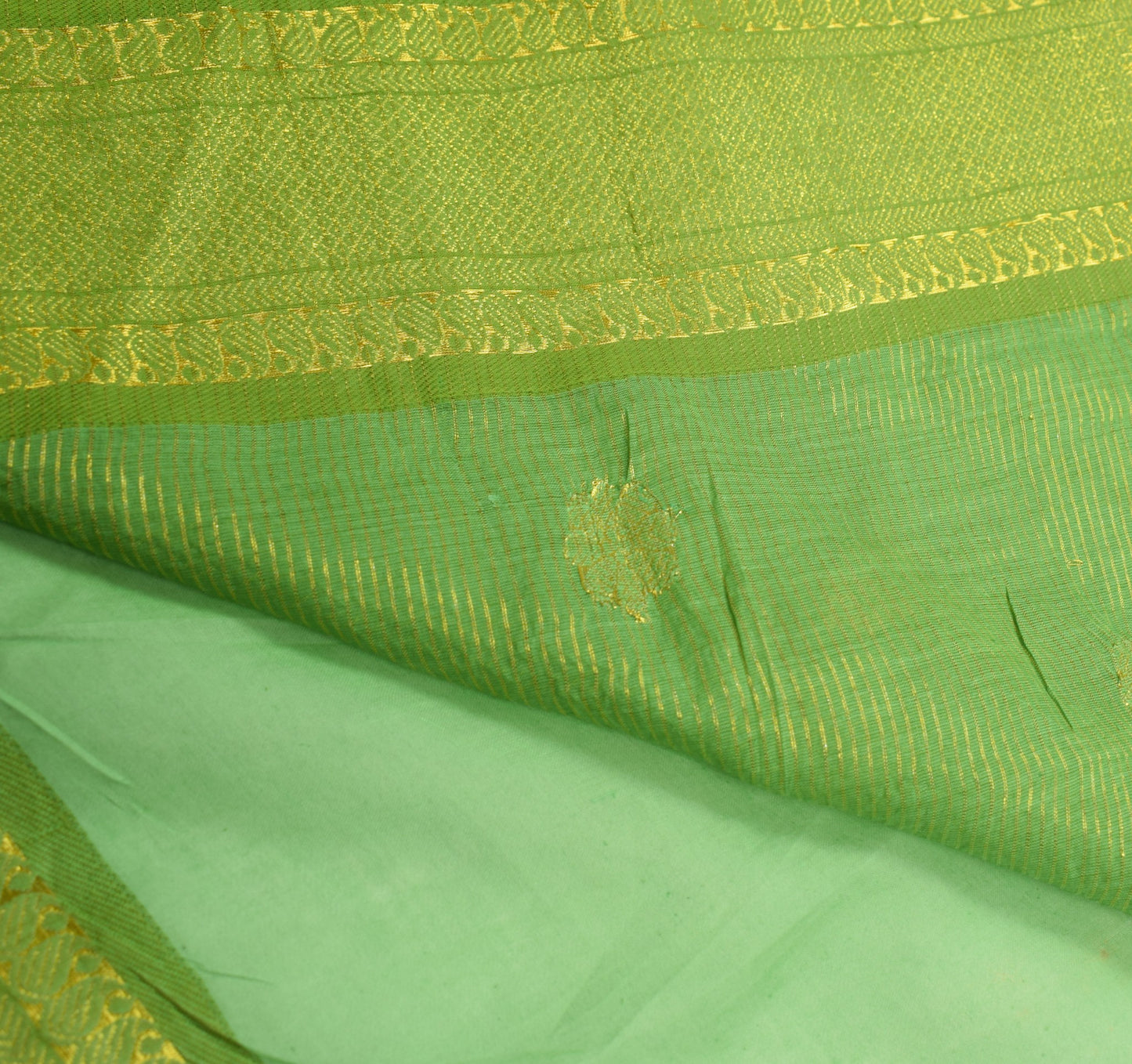 Sushila Vintage Green Woven Saree with Broad Zari Border Pure Cotton Sari Fabric