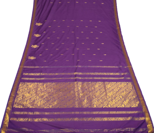 Sushila Vintage Purple Saree 100% Pure Cotton Banarasi Zari Woven Sari Fabric
