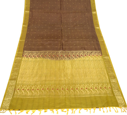 Sushila Vintage Green Saree Pure Silk Zari Brocade/Banarasi Woven Sari Fabric