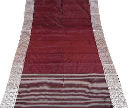 Sushila Vintage Dark Maroon Saree 100% Pure Silk Banarasi Woven Soft Sari Fabric