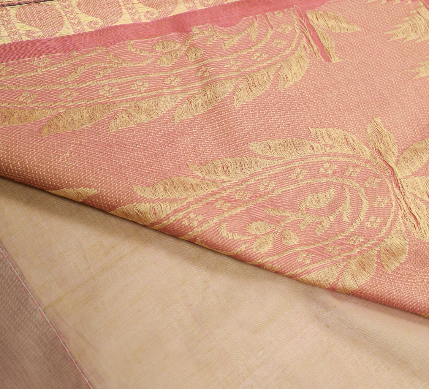 Sushila Vintage Green Pink Dual Toned Saree Pure Cotton Woven Leaves Sari Fabric