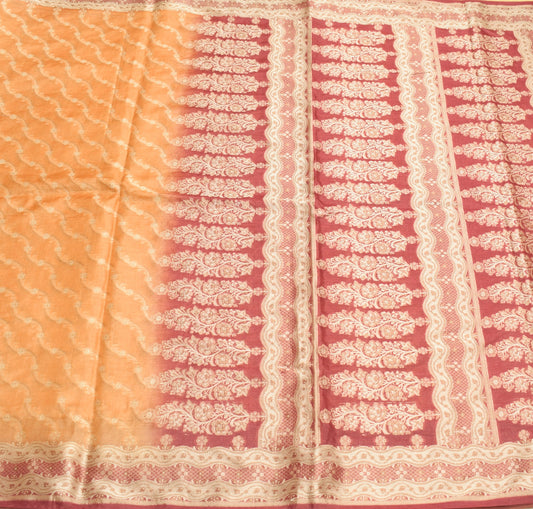 Sushila Vintage Pure Tussar Silk Saree Floral Woven Mustard Soft 5YD Sari Fabric
